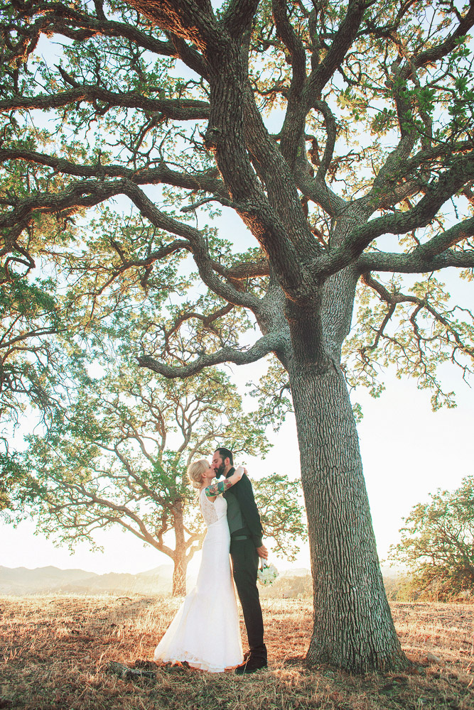 Bride and Groom at Sunset on Wedding Day