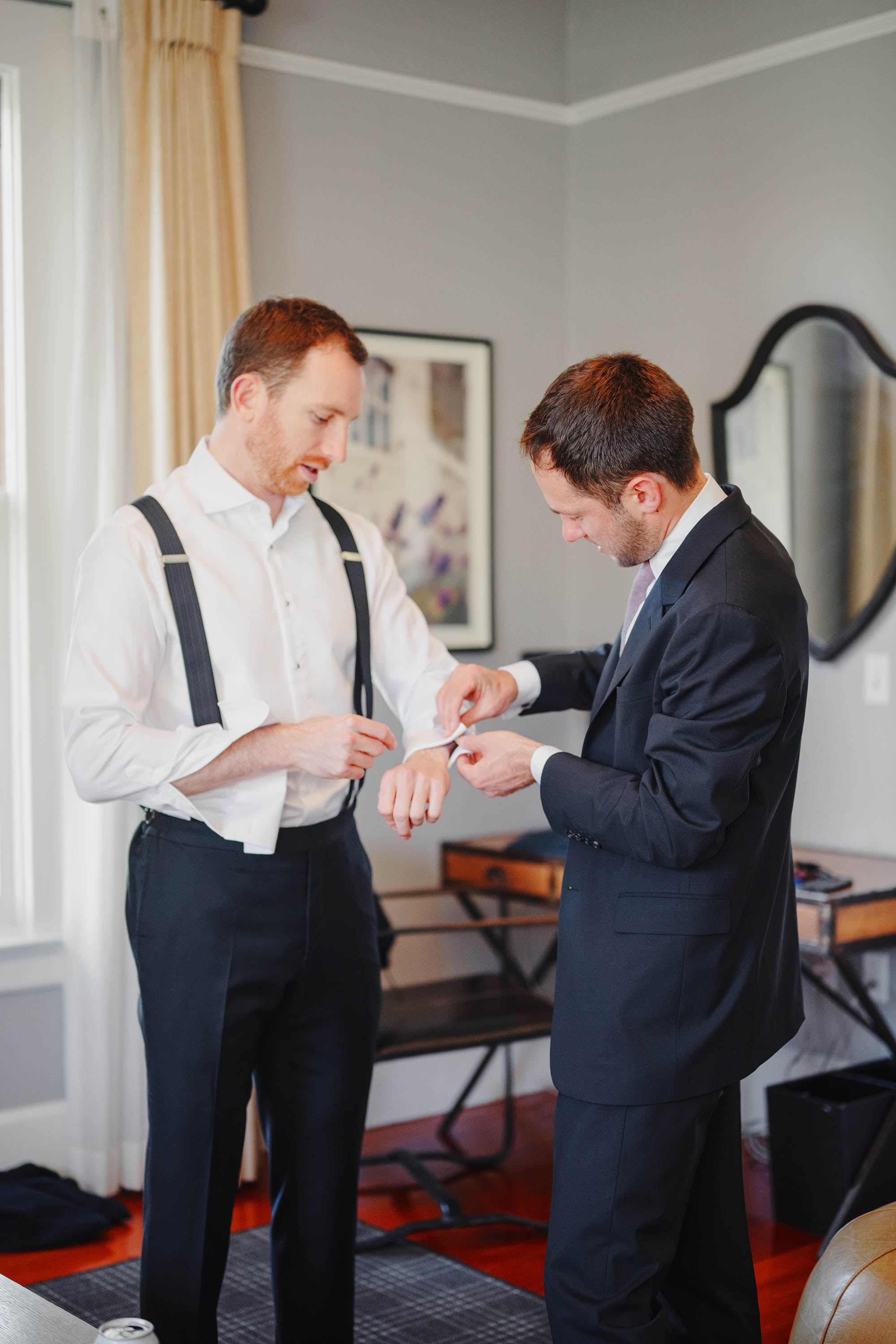 wedding day detail photos, groom get's ready with best man, captured by Love Knot Photography