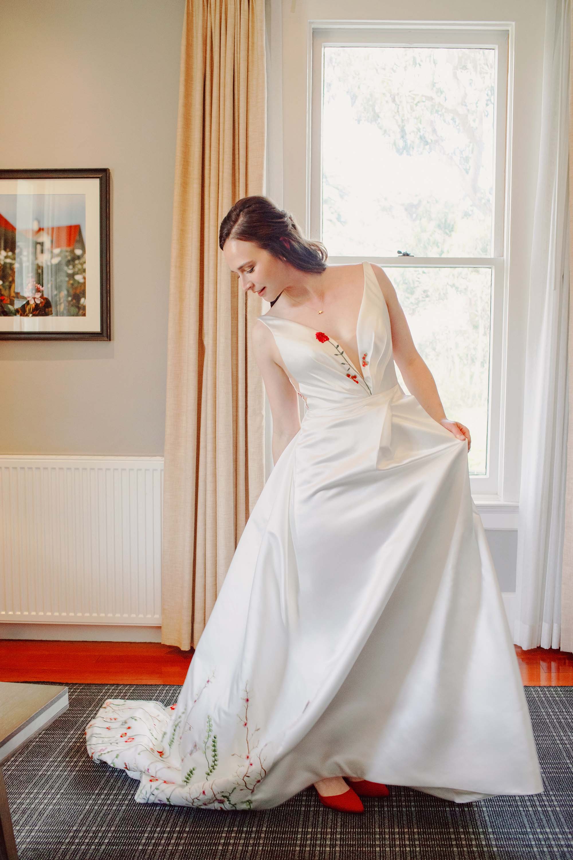bride checking her final details before the first look on wedding day, captured by Love Knot Photography