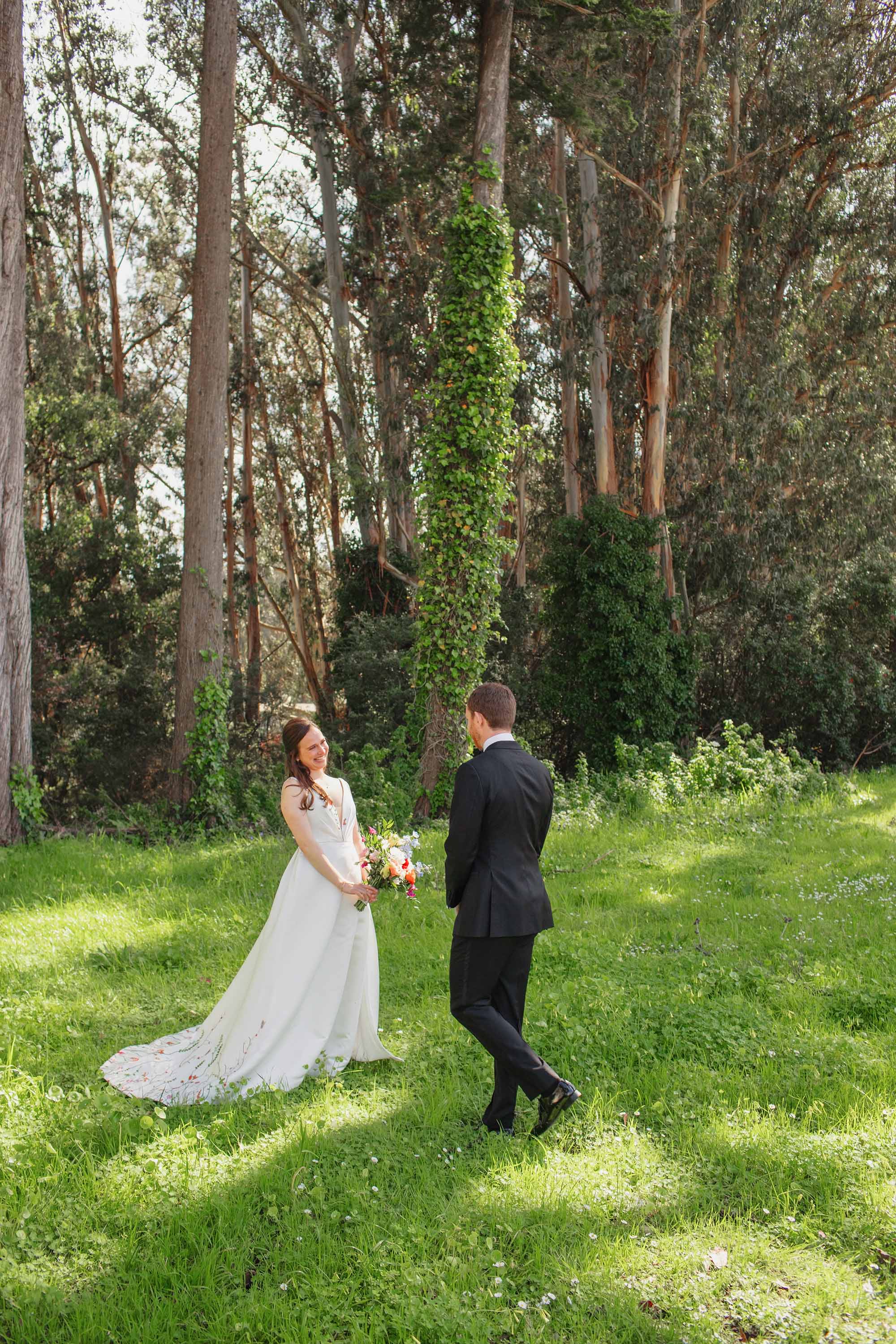Bride and groom first look, before wedding ceremony. Credit: Love Knot Photography by Isaac Klotz