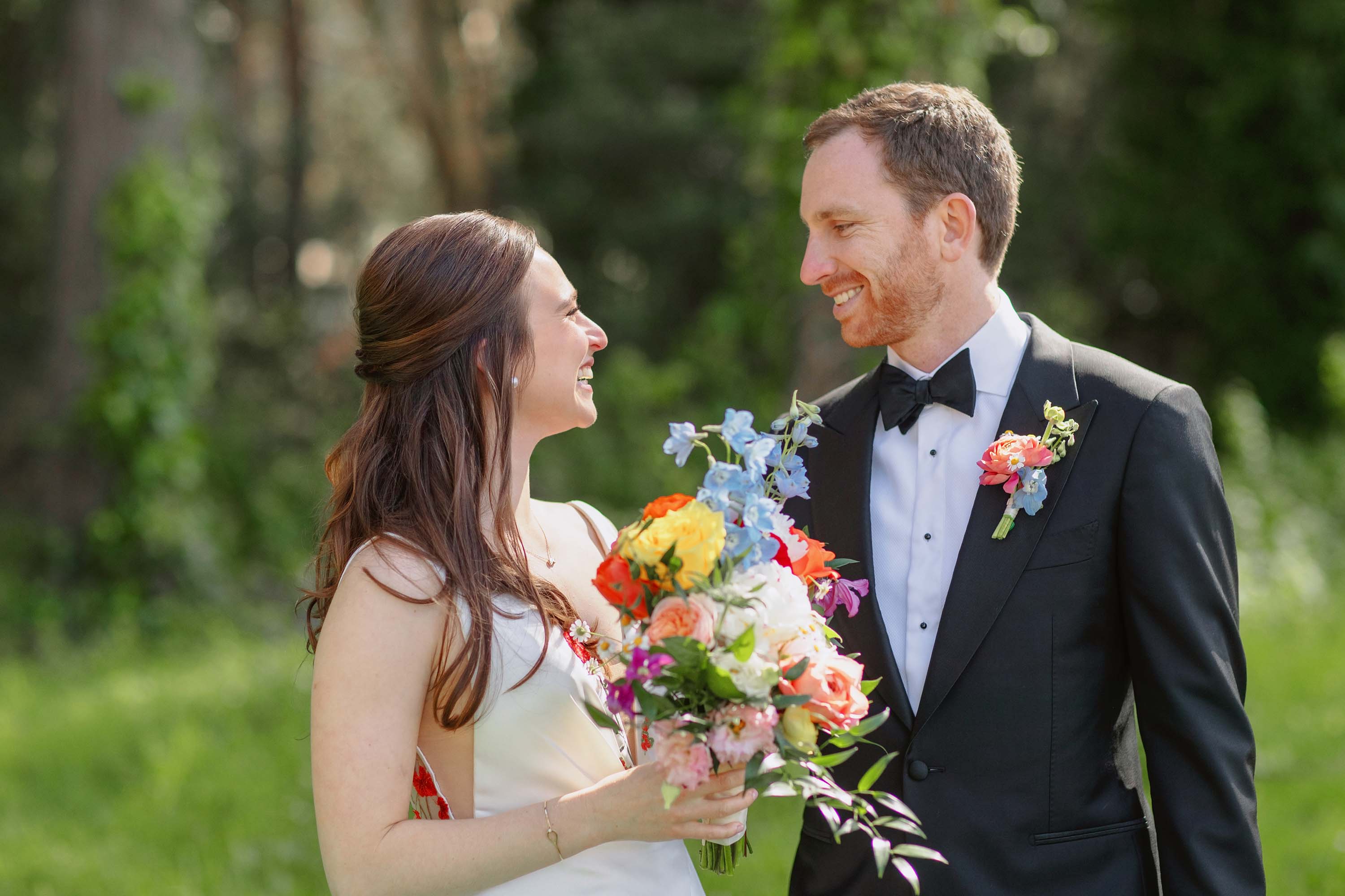Bride and groom share a moment during their first look in Presidio. Credit: Love Knot Photography by Isaac Klotz