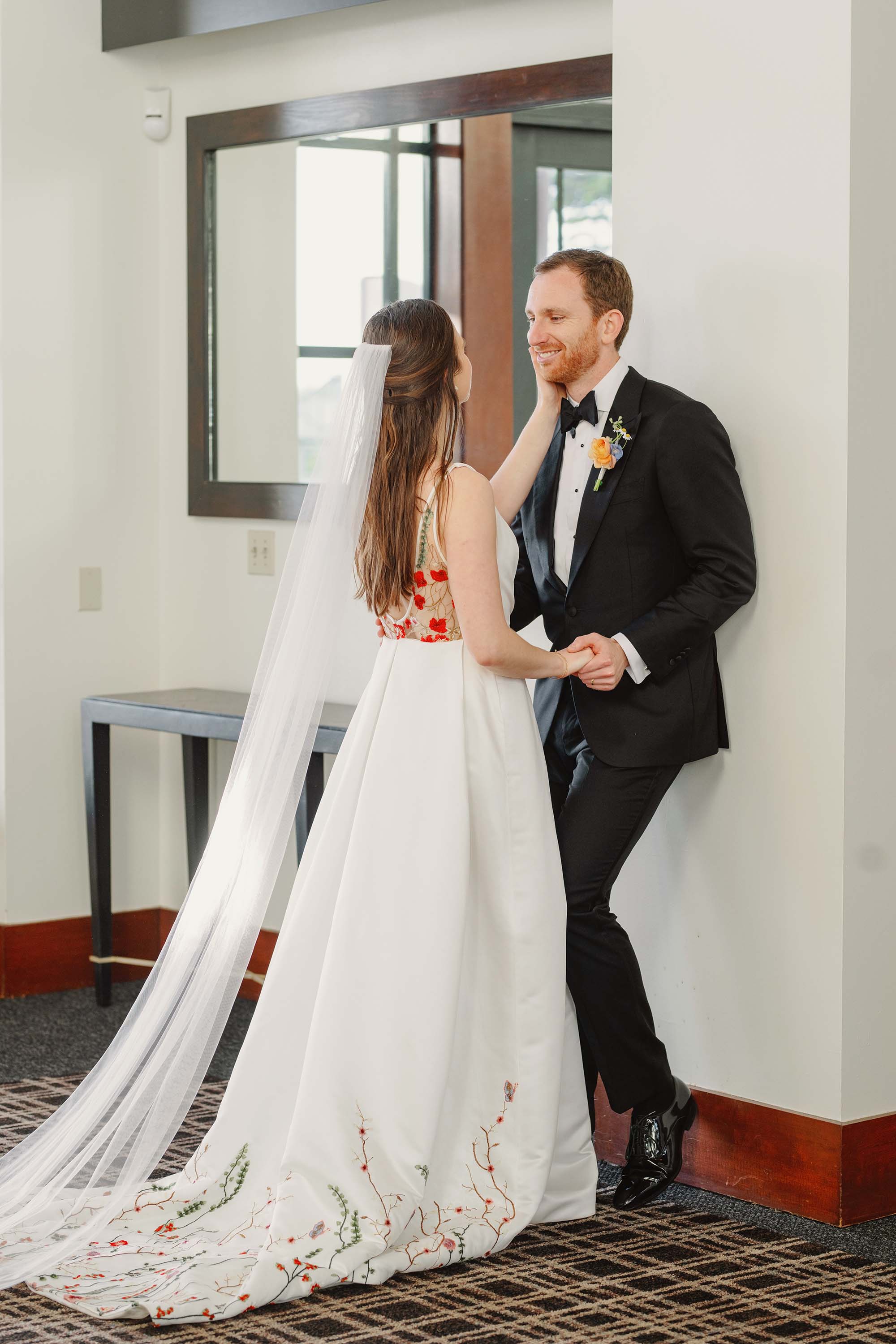Bride and groom warm up inside before the reception. Credit: Love Knot Photography by Isaac Klotz