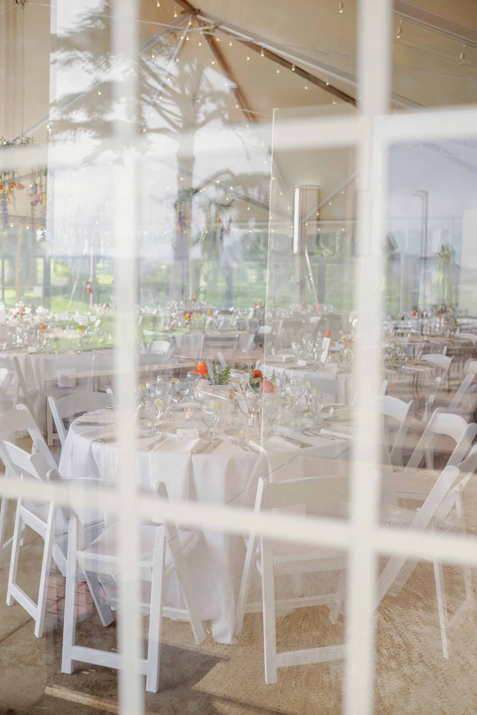 Wedding reception photographs, setup at SF Presidio Golf Course. Credit: Love Knot Photography by Isaac Klotz
