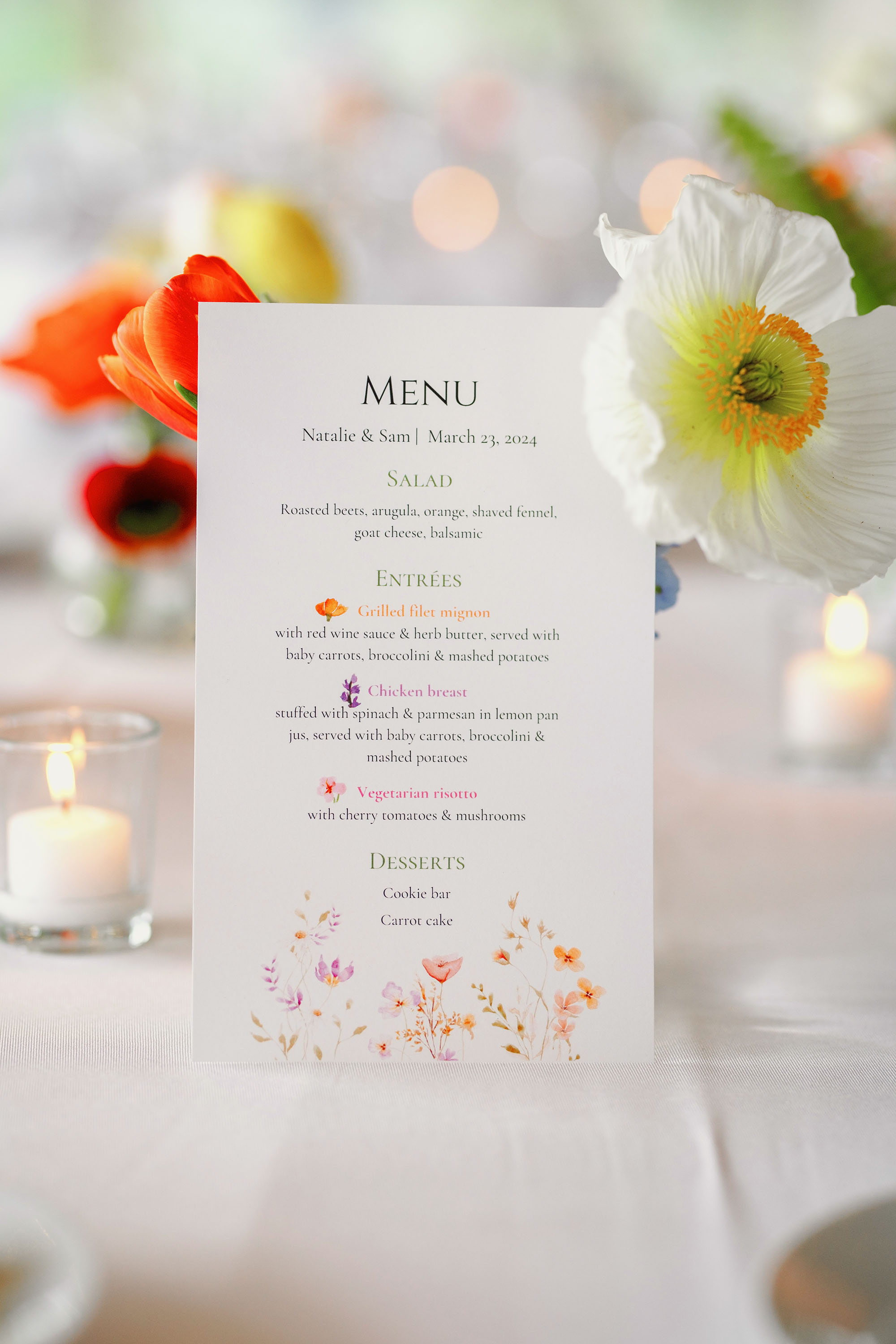 Wedding photographs at the reception, detail photos of menu. Credit: Love Knot Photography by Isaac Klotz