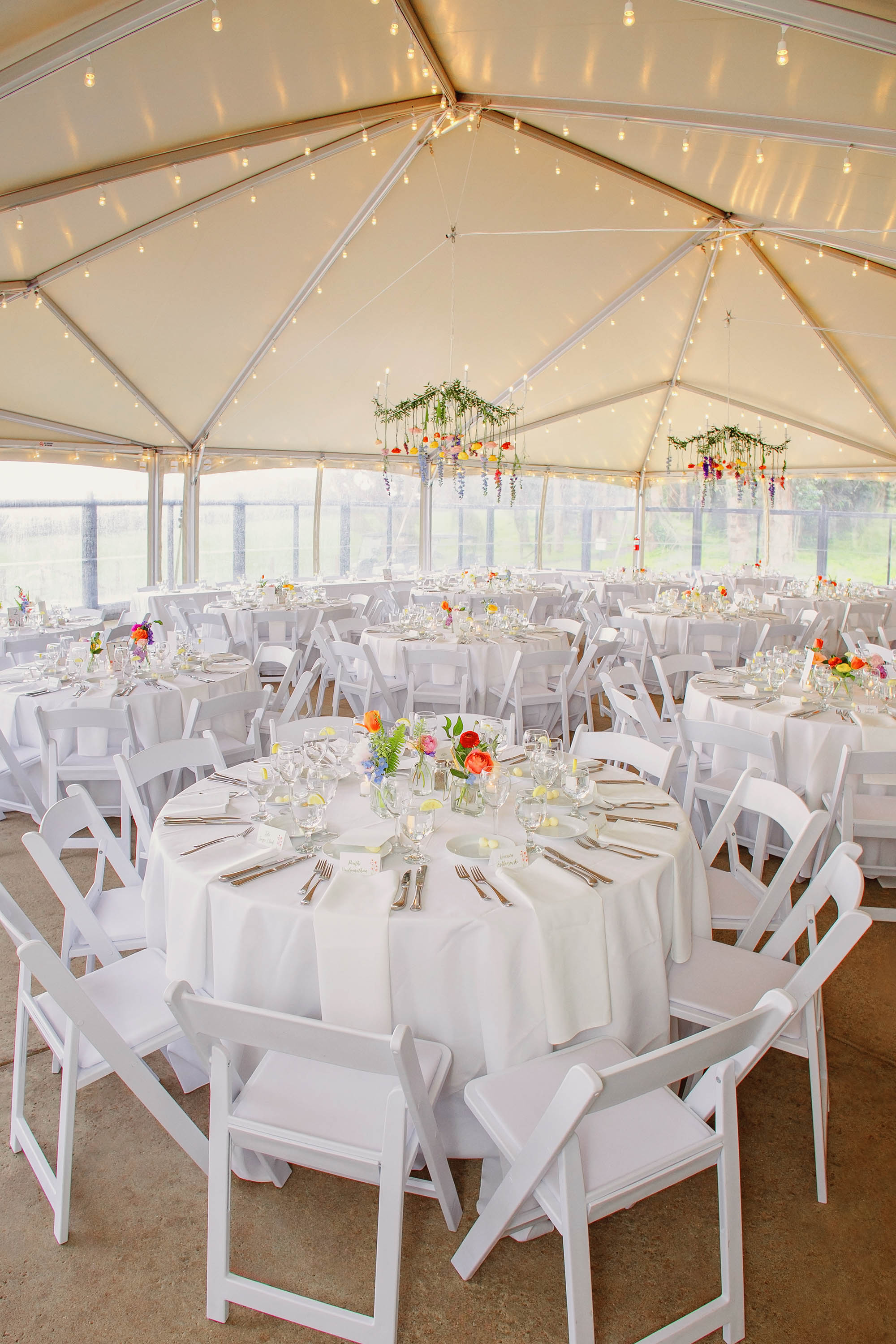 Wedding detail photos of wedding reception setup at SF Presidio Golf Course. Credit: Love Knot Photography by Isaac Klotz
