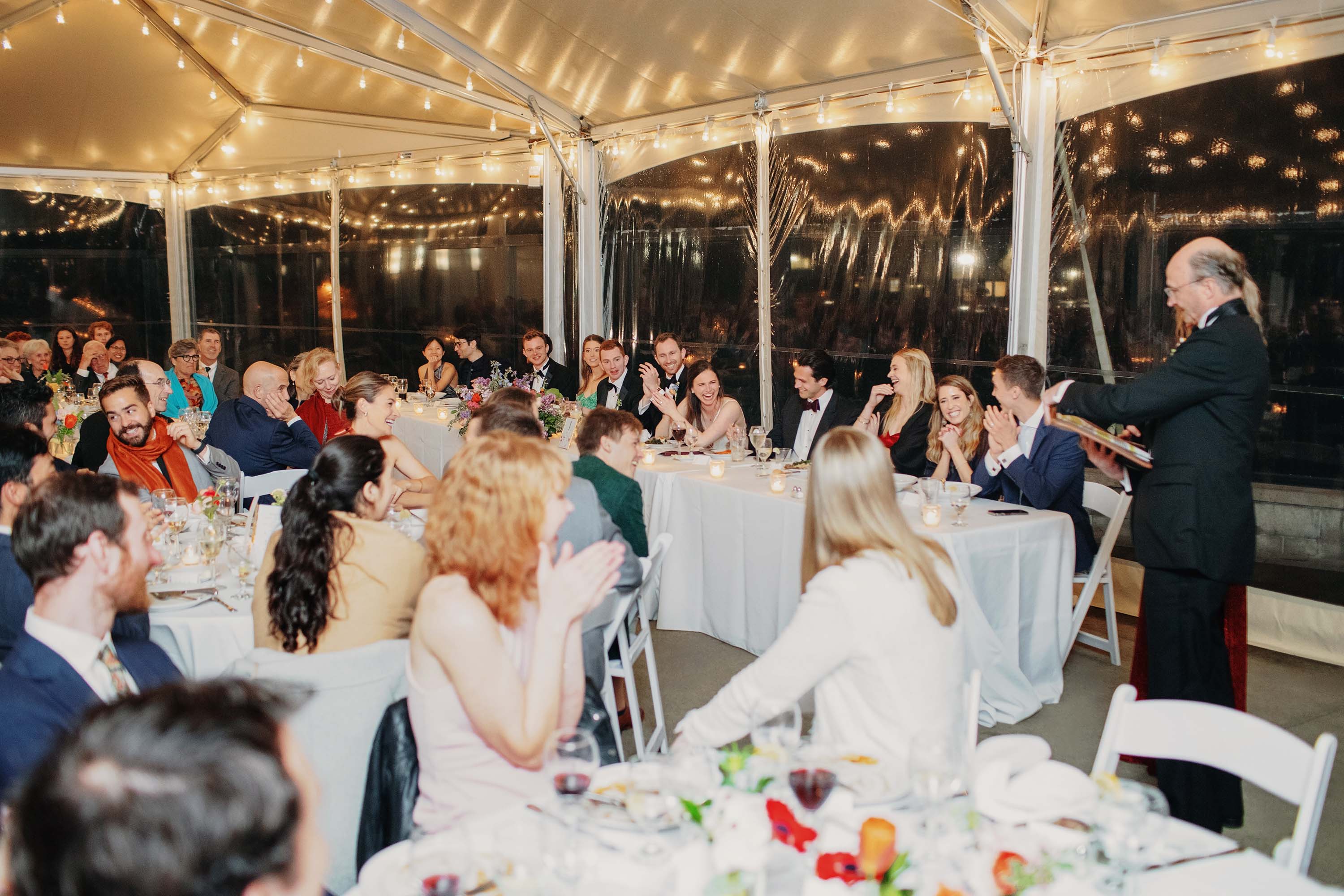 Great candid photos of the wedding reception, speeches, laughter, applause. Credit: Love Knot Photography by Isaac Klotz
