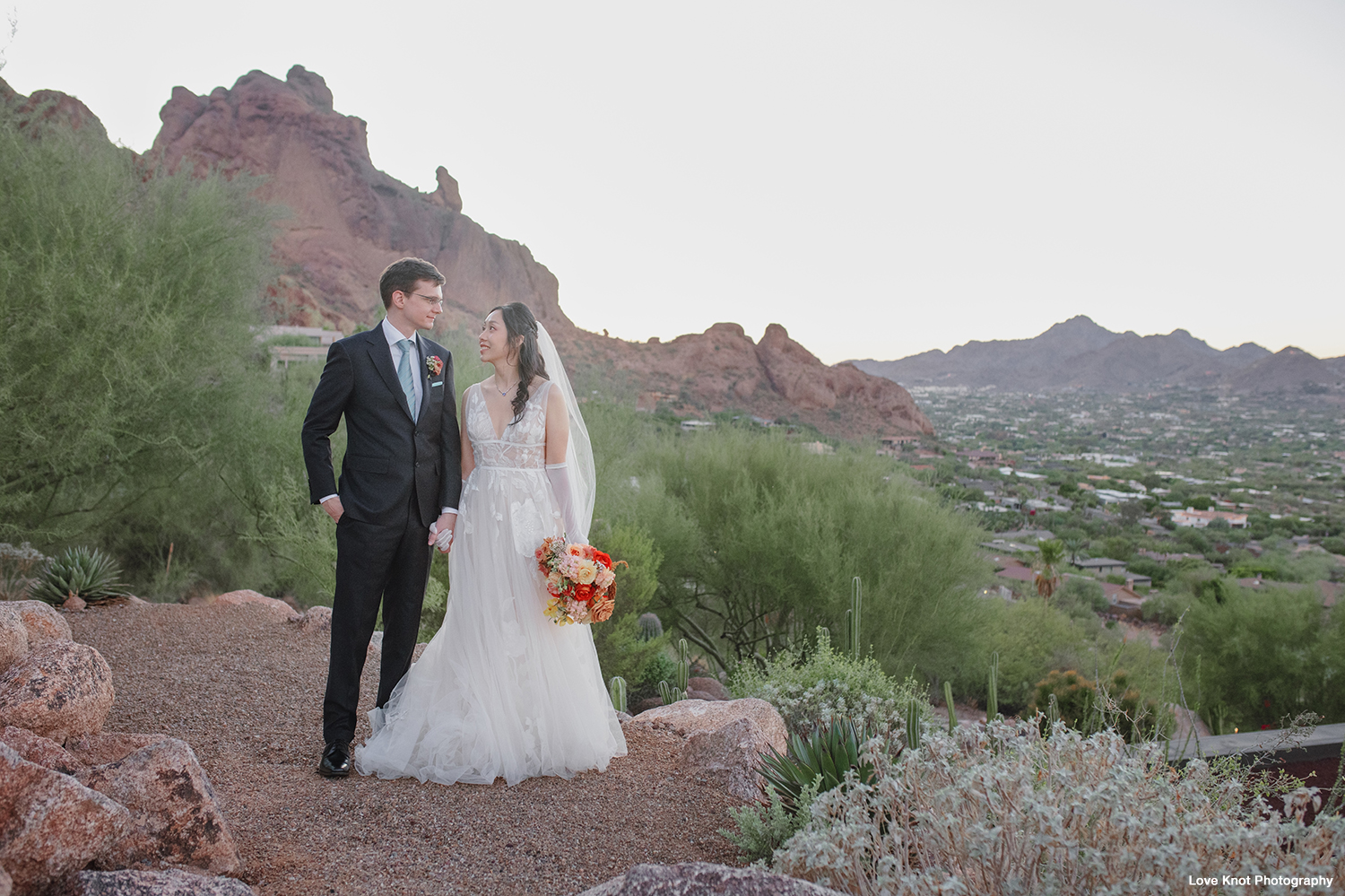 gorgeous scenery at sunset on wedding day