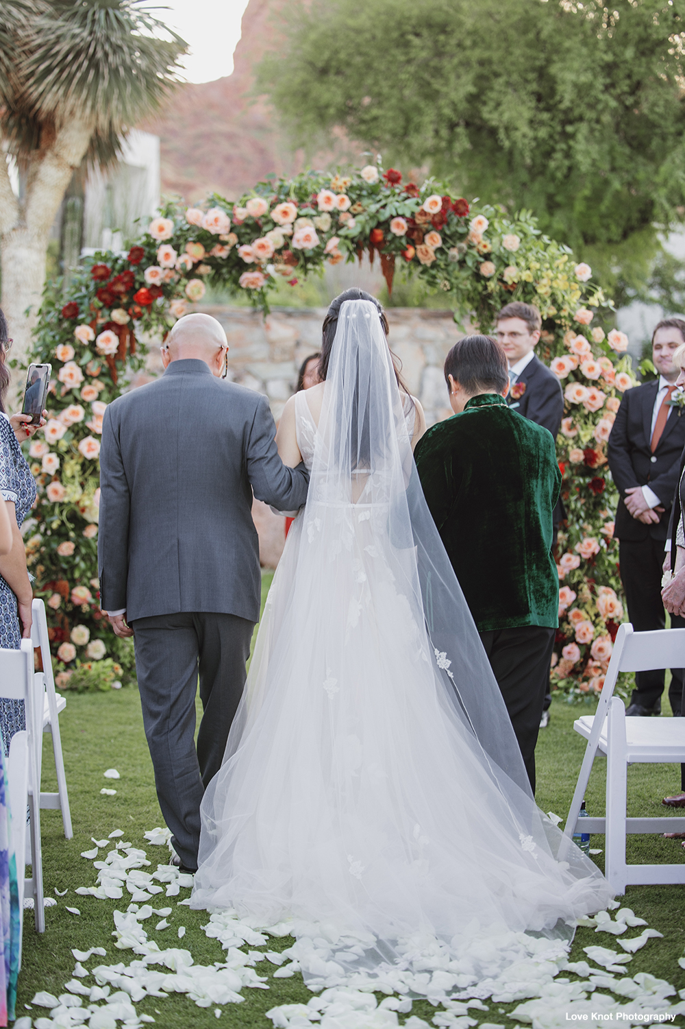 wedding ceremony bride entering, beautiful train