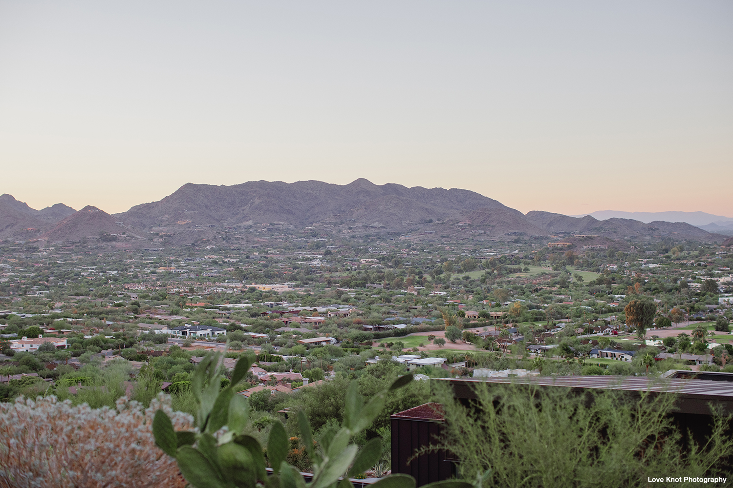 sunset in arizona on wedding day at luxury five star resort