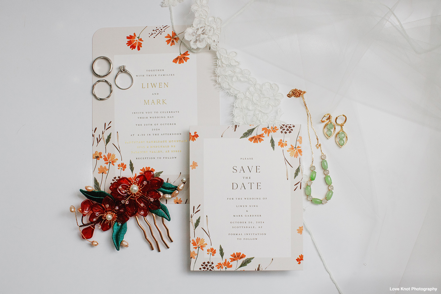 wedding photography details of invitations, save the date, jewelry