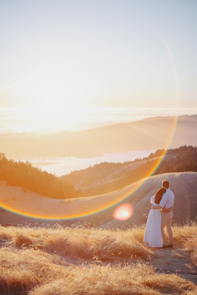 bride and groom to be, engagement session on Mt. Tam